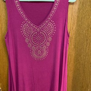 Avenue Fuchsia Tank with Gold Metallic Boho Accent